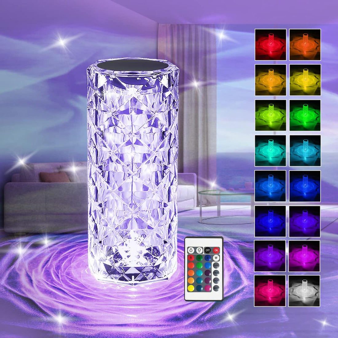 Sparkling Elegance: Crystal Lamp Rose Light Diamond Lamp with 16 Colors Changing