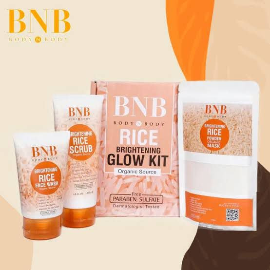 BNB Rice Extract Bright & Glow Kit: Organic Skin Brightening Trio